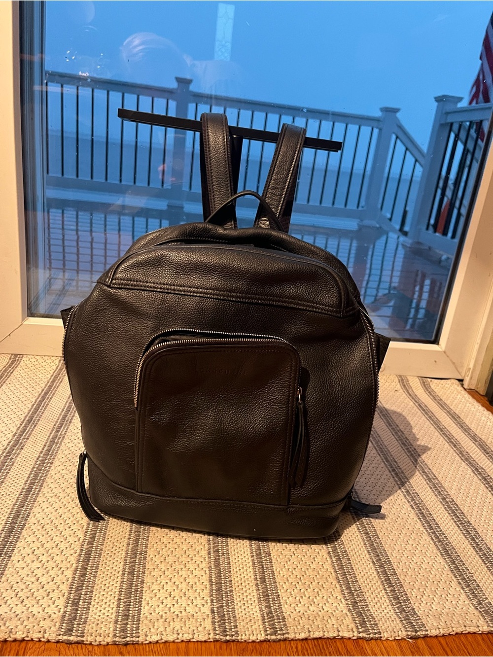 Longchamp Black Leather Backpack - Compact Everyday Tote